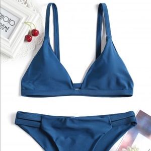 Ladder Cut Cami Ruched Bikini - Peacock Blue S